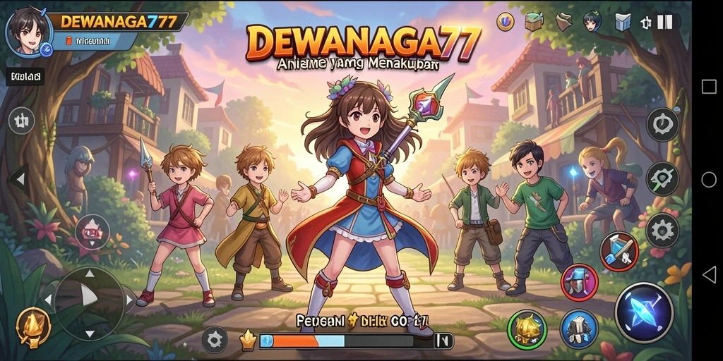 Tampilan gameplay DEWANAGA77 yang penuh warna dan karakter Anime.