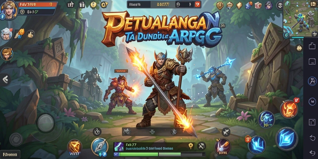 Screenshot gameplay FAV77 menampilkan pertempuran epik dengan karakter yang kuat.