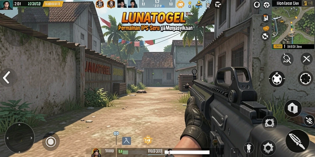 Screenshot LUNATOGEL menampilkan aksi tembak-menembak yang mendebarkan di arena pertempuran.