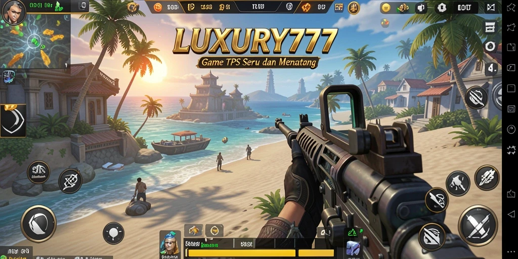 Tampilan screenshot LUXURY777 menampilkan aksi pertempuran seru dalam game TPS.