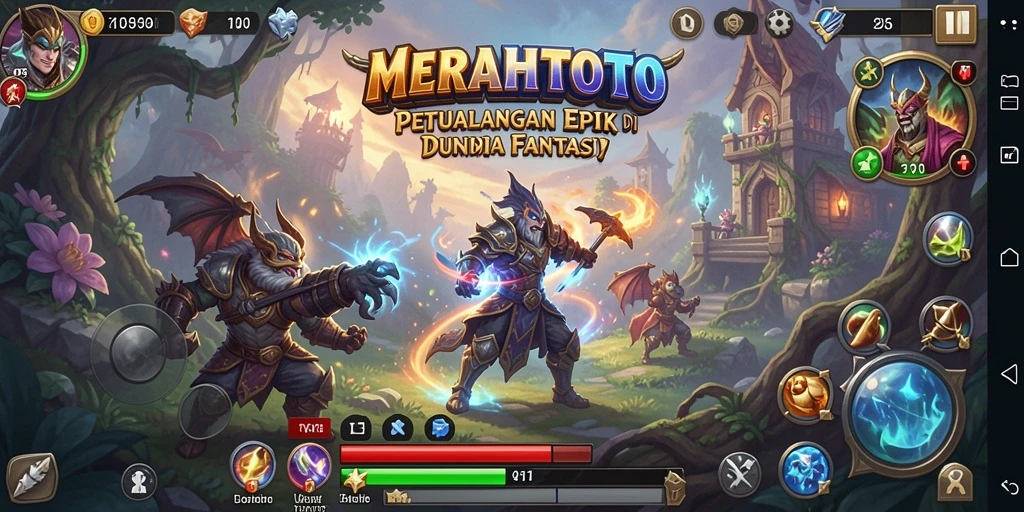 Tampilan permainan MERAHTOTO dengan pertarungan epik dan karakter menarik.
