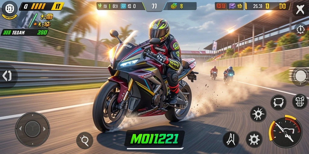 Tampilan gameplay mendebarkan dari olahraga balap motor.