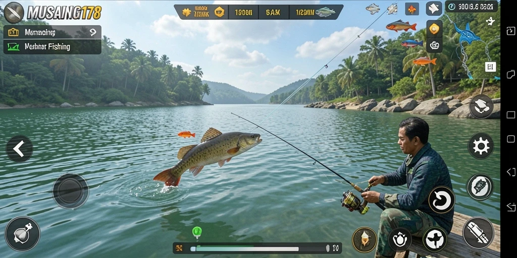 Screenshot gameplay yang menunjukkan aksi seru dalam memancing.