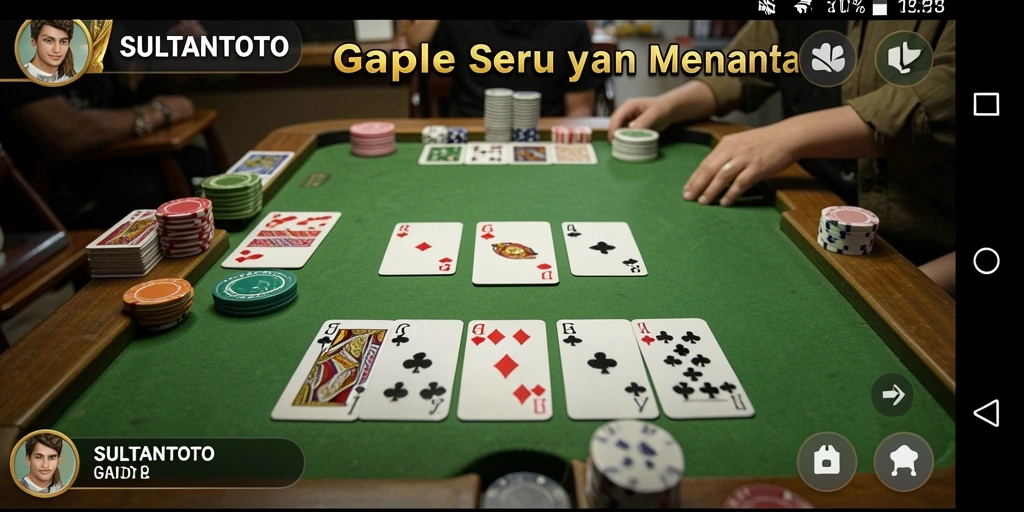 Screenshot utama SULTANTOTO menampilkan antarmuka permainan Gaple yang menarik.
