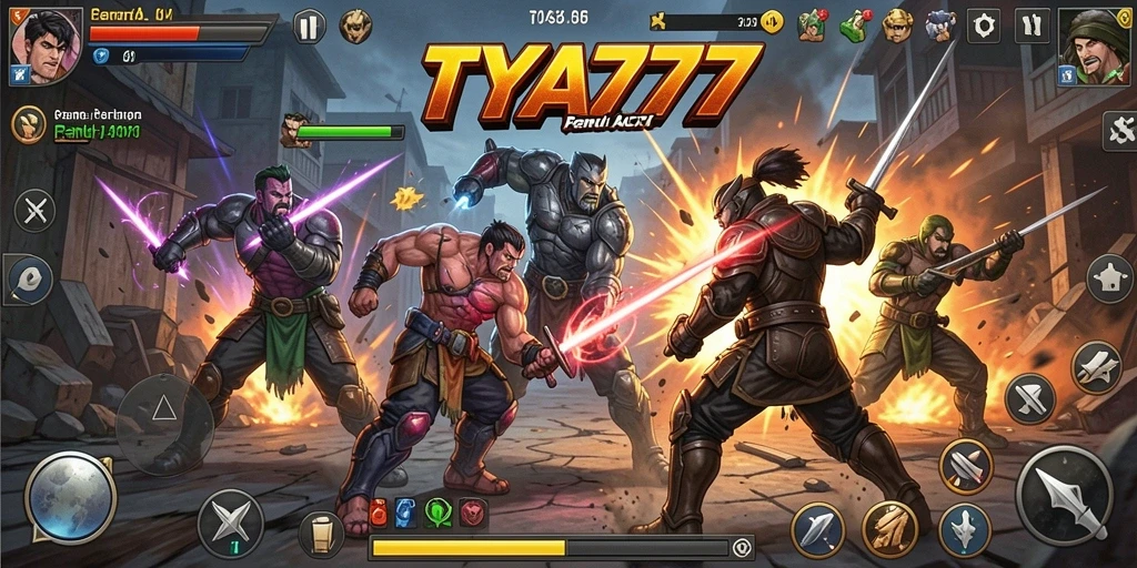 Tangkapan layar utama dari gameplay TYA777 yang intens dan penuh aksi.