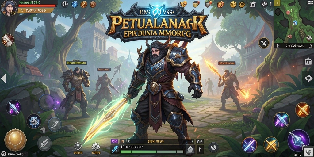 Screenshot gameplay V89 yang menampilkan pertempuran seru di dunia MMORPG.